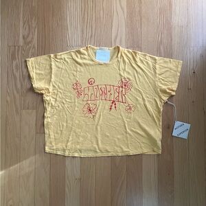 NWT MOTHER Yellow Short-Sleeve Graphic Tee with Red Floral Print Size S